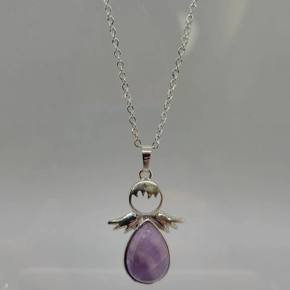 Angel Pendent Amethyst Necklace, February Birthstone